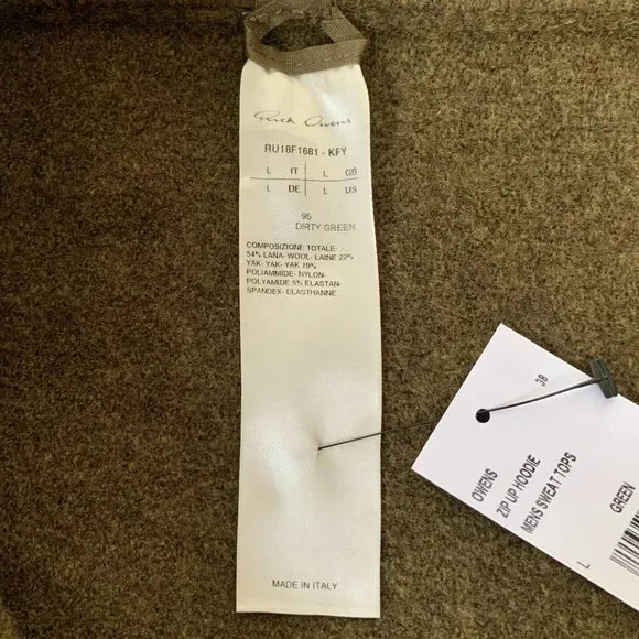 NWT RICK OWENS FW 18 Sisyphus Zip Up "Dirty Green" Hooded Sweater Wool Gorgeous - Picture 13 of 15